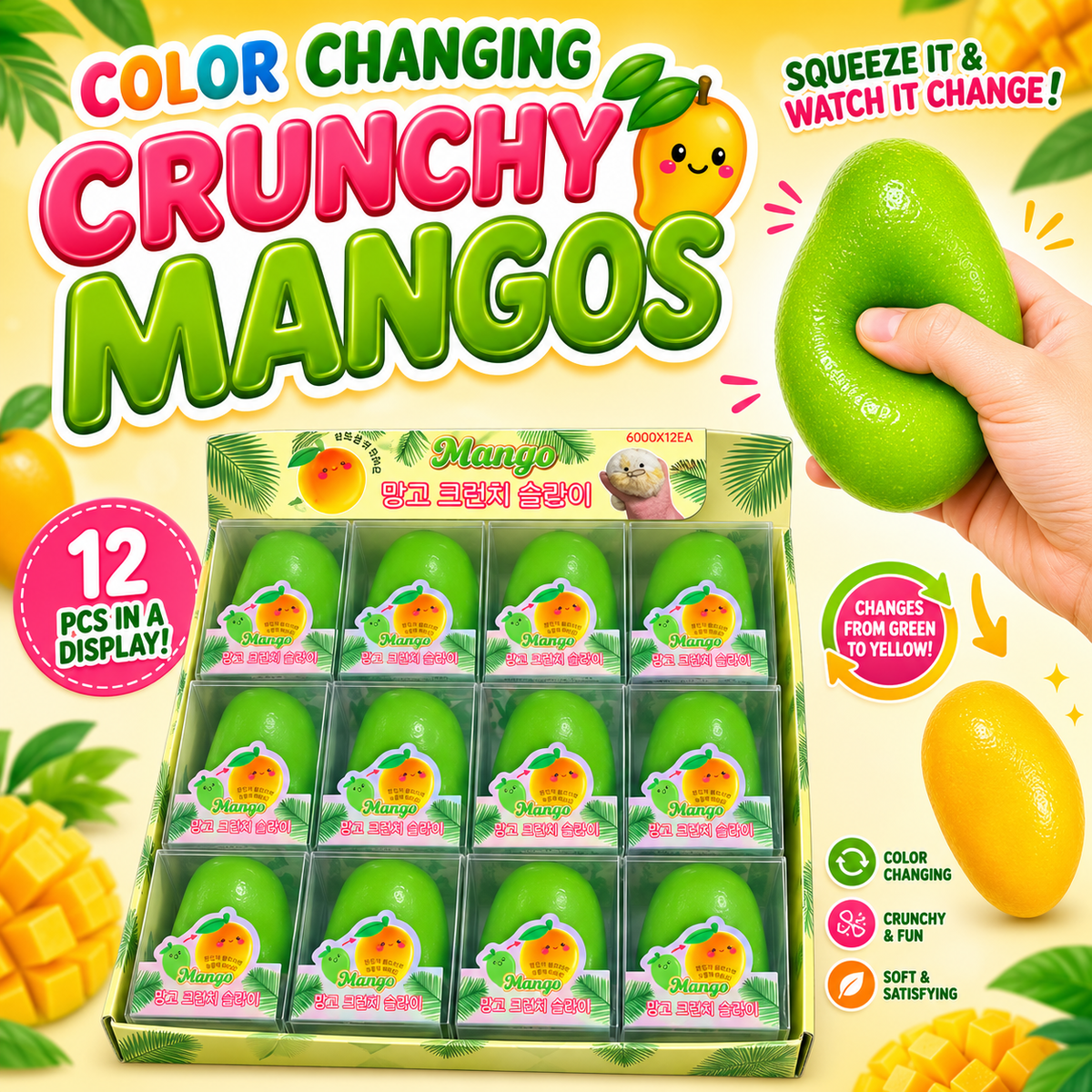 GS Wholesale (Formerly Known as Gypsy Soul) - Color Changing Crunchy Mango ASMR Crunch Squishy Stress Toy