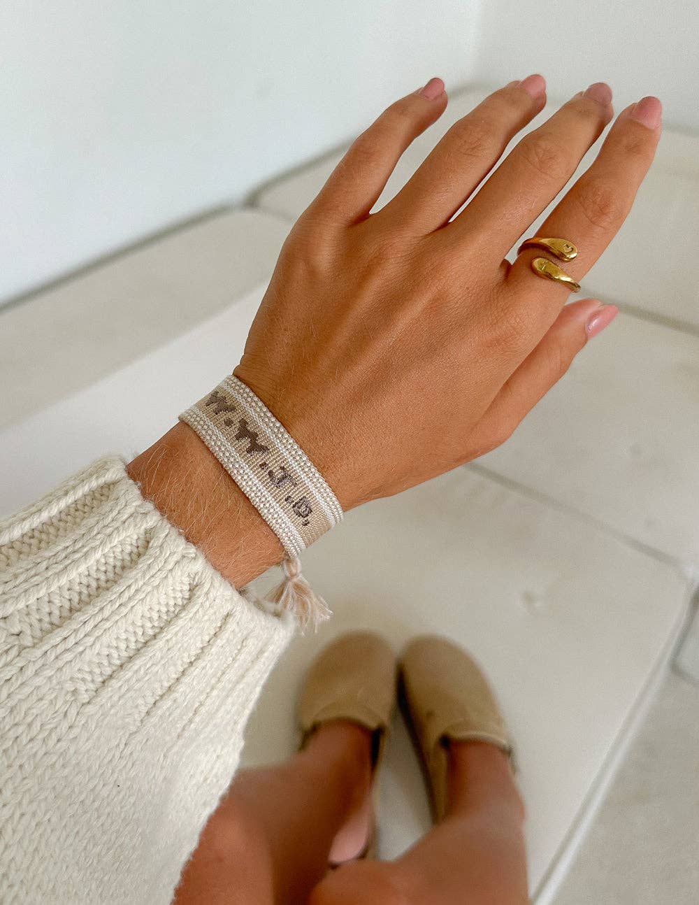 Elevated Faith - Beige WWJD Embroidered Bracelet