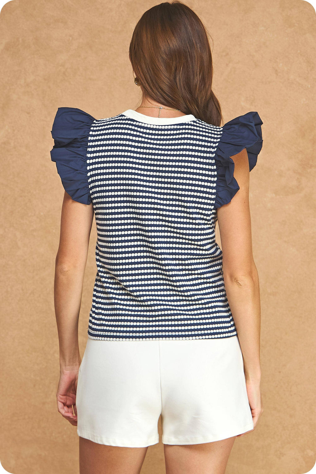Strut & Bolt - Textured Stripe Bubble Ruffle Sleeve Knit Tee Top