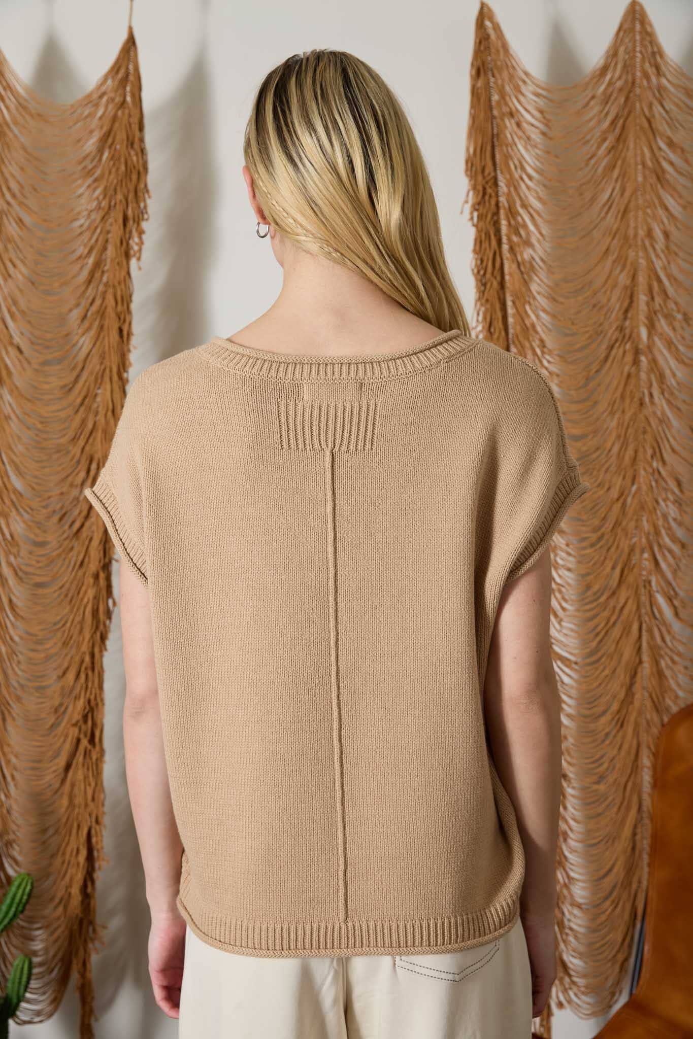 J.O.A - WESTERN EMBROIDERY SHORT SLEEVE KNIT SWEATER
