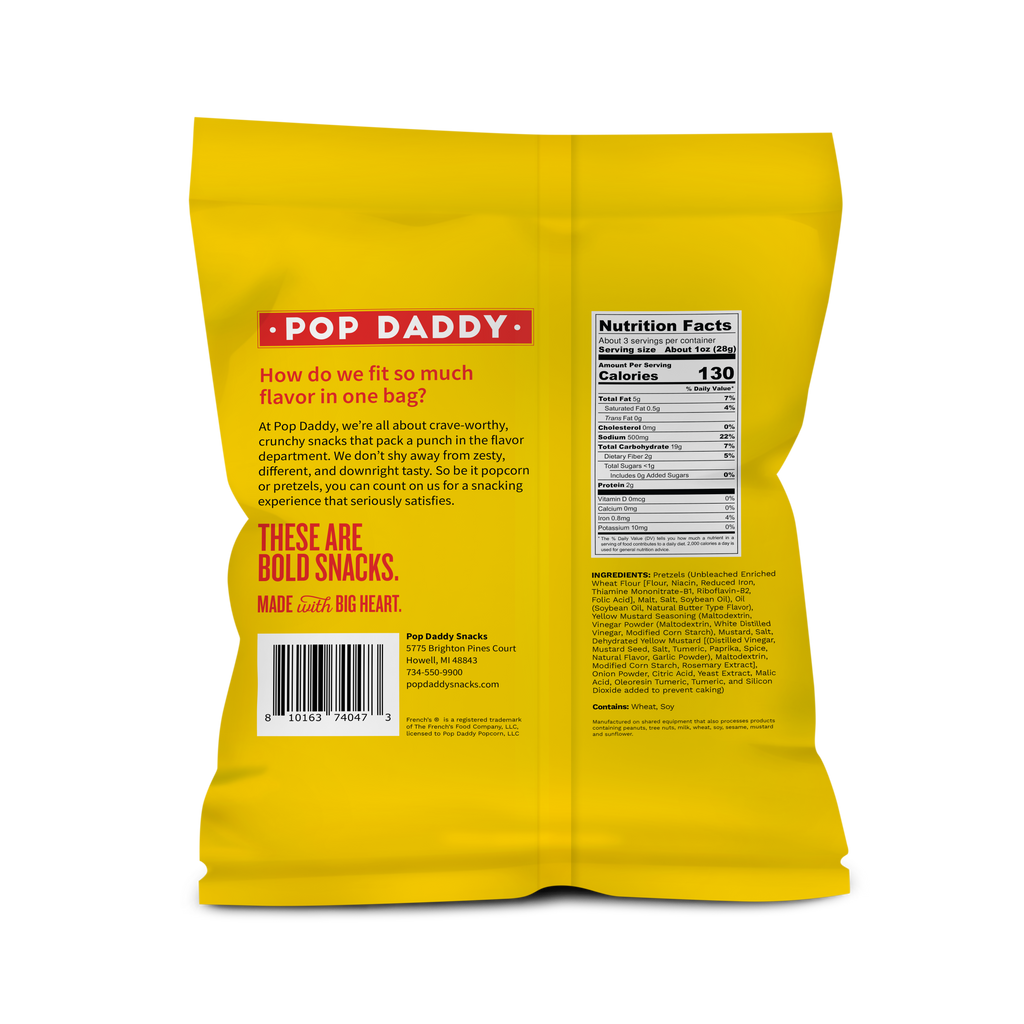 Pop Daddy Snacks - Seasoned Pretzels - 3oz - French's Mustard (NEW 12CT)