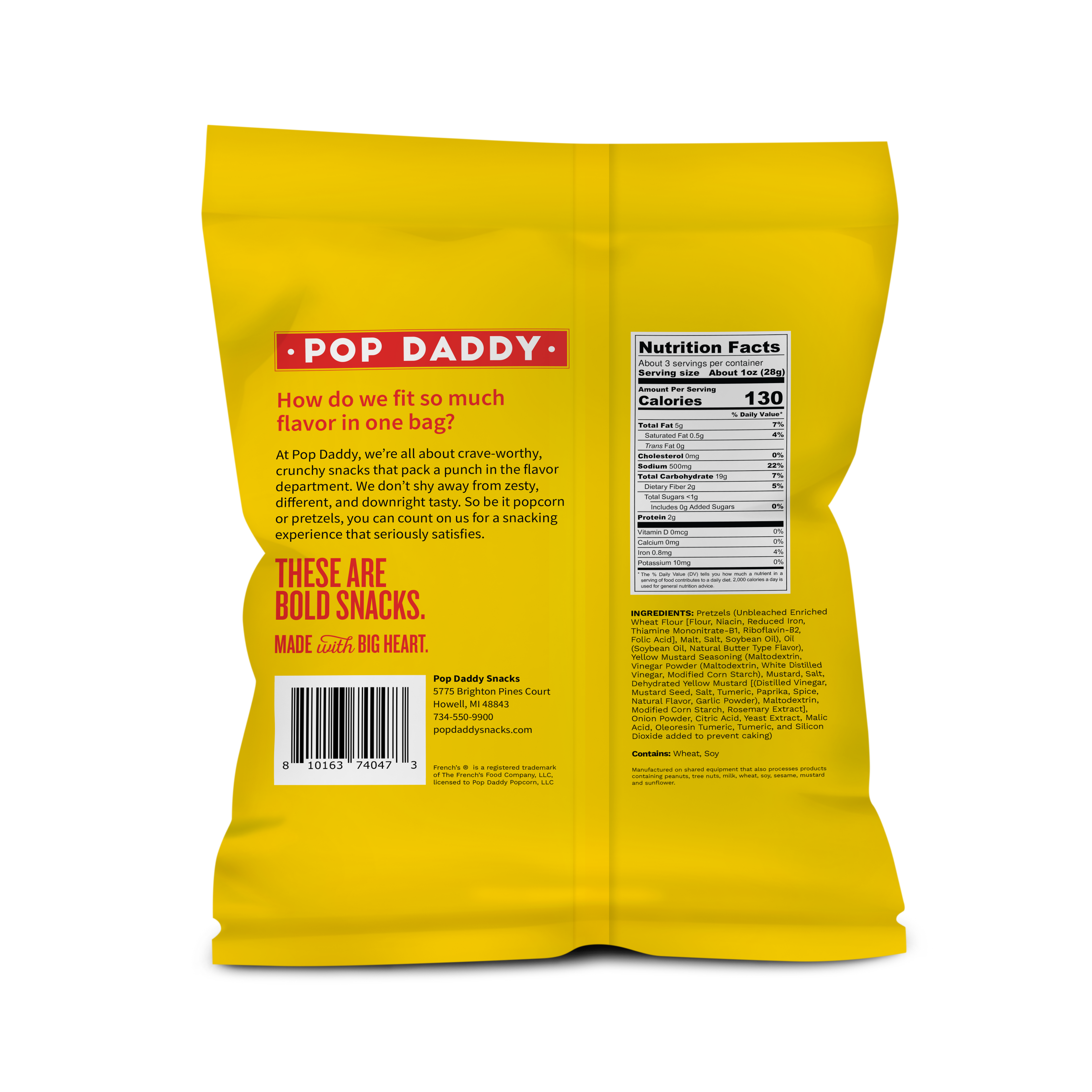 Pop Daddy Snacks - Seasoned Pretzels - 3oz - French's Mustard (NEW 12CT)