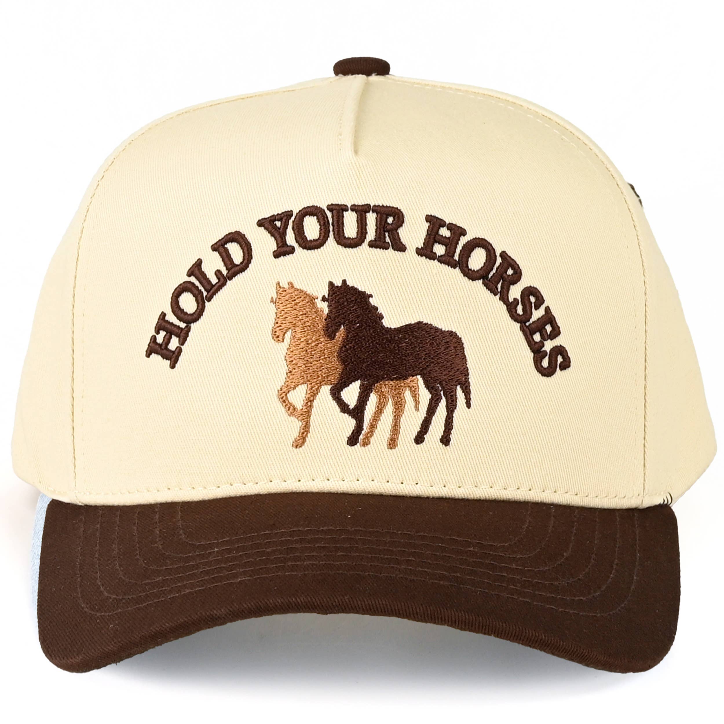 Hana - C.C HOLD YOUR HORSES Embroidered Letter Two Tone Trucker Hat