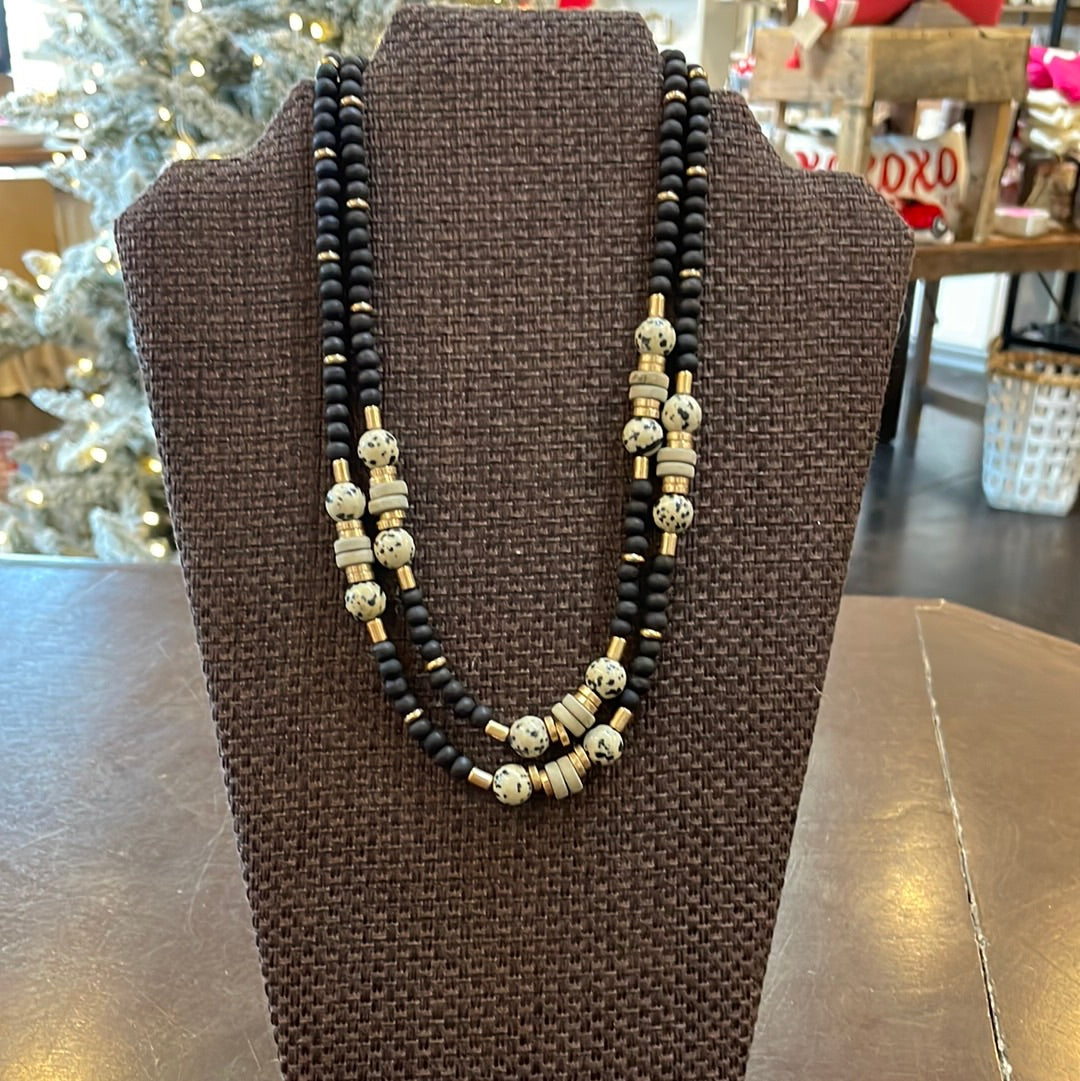 Double Layered Wood Beaded Necklace