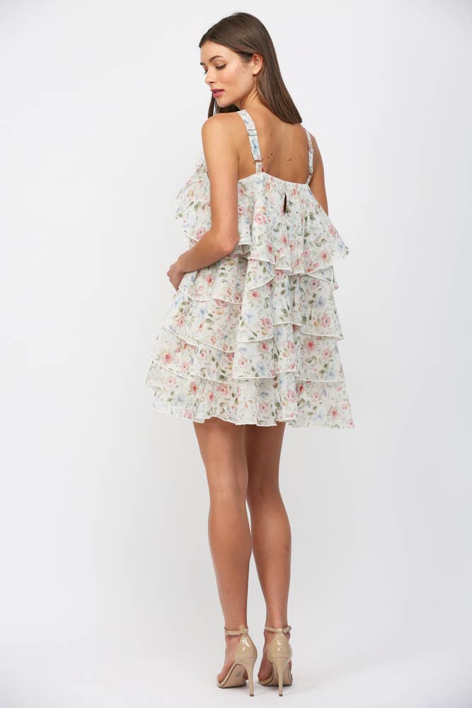 FATE - PETAL SHAPED CASCADING RUFFLE DETAIL FLORAL DRESS FD35811