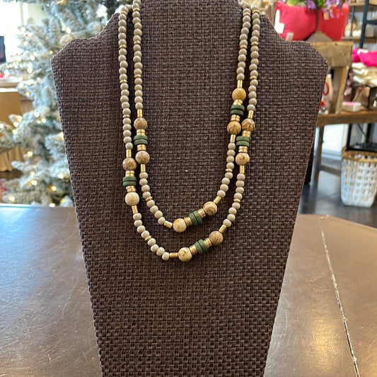 Double Layered Wood Beaded Necklace