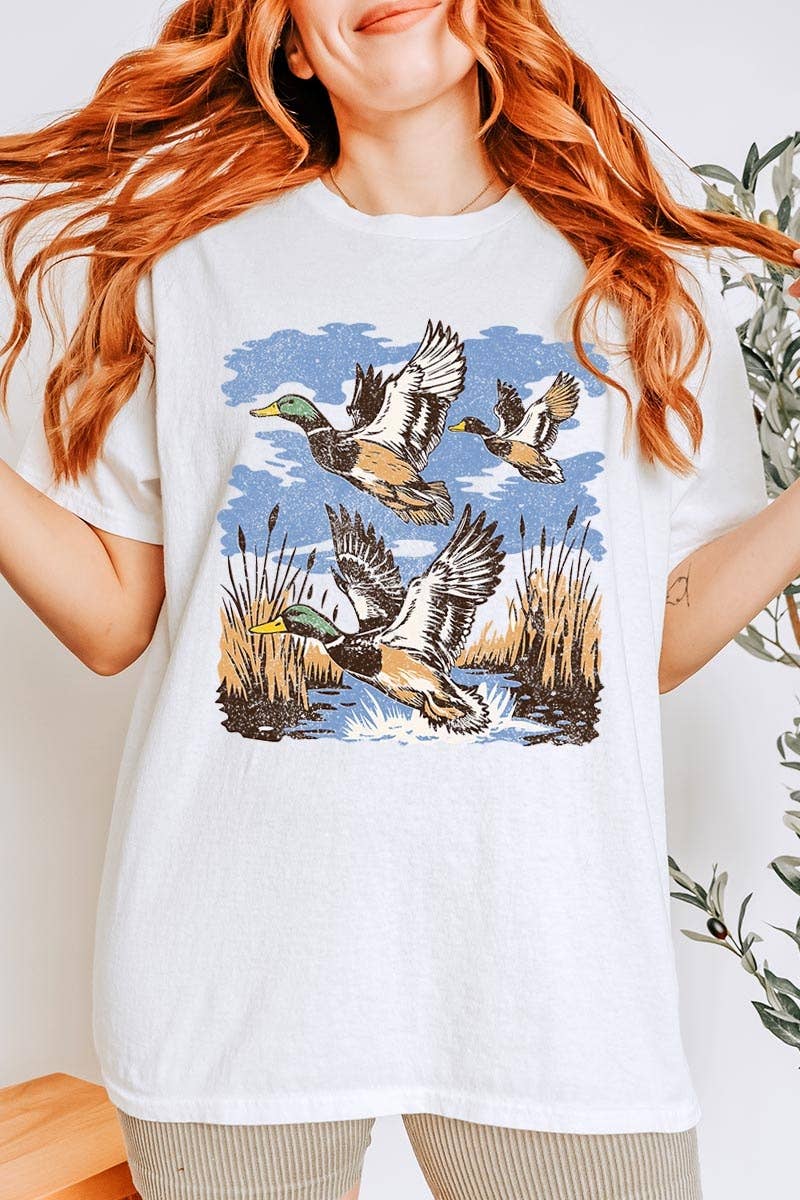 Flying Mallard Ducks Graphic Heavy Cotton Tee