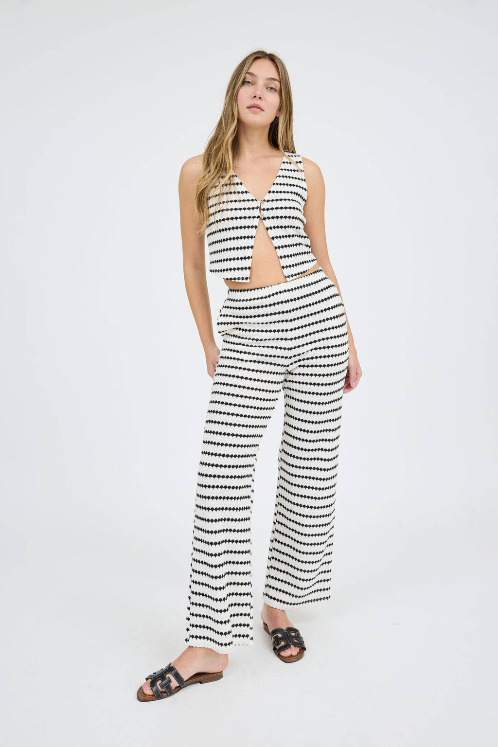 Blu Pepper - STRIPE KNIT VEST TOP AND WIDE LEG BOTTOMS SET
