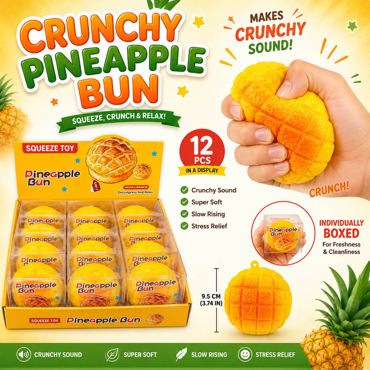 GS Wholesale (Formerly Known as Gypsy Soul) - Crunchy Pineapple Bun ASMR Crunch Squishy Stress Toy