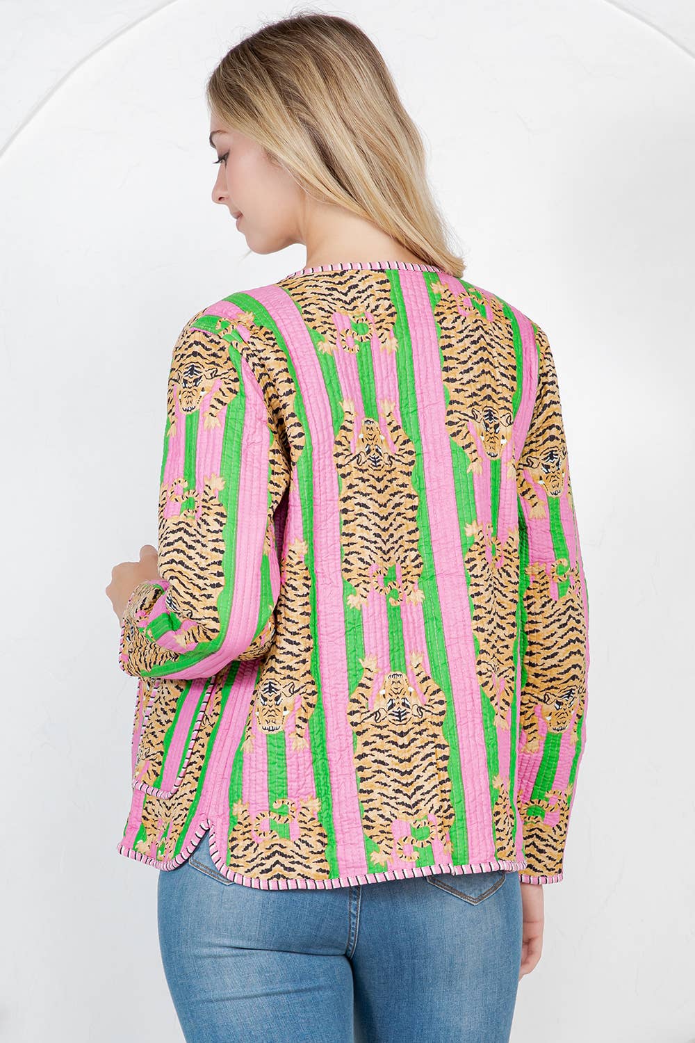 LA Soul - Tiger Print Quilted Cotton Jacket - Pink