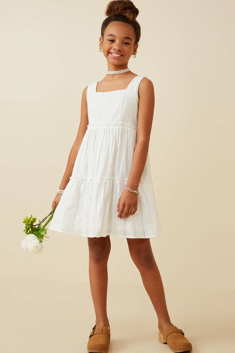 Girls Textured Square Neck Ruffle Tiered Dress