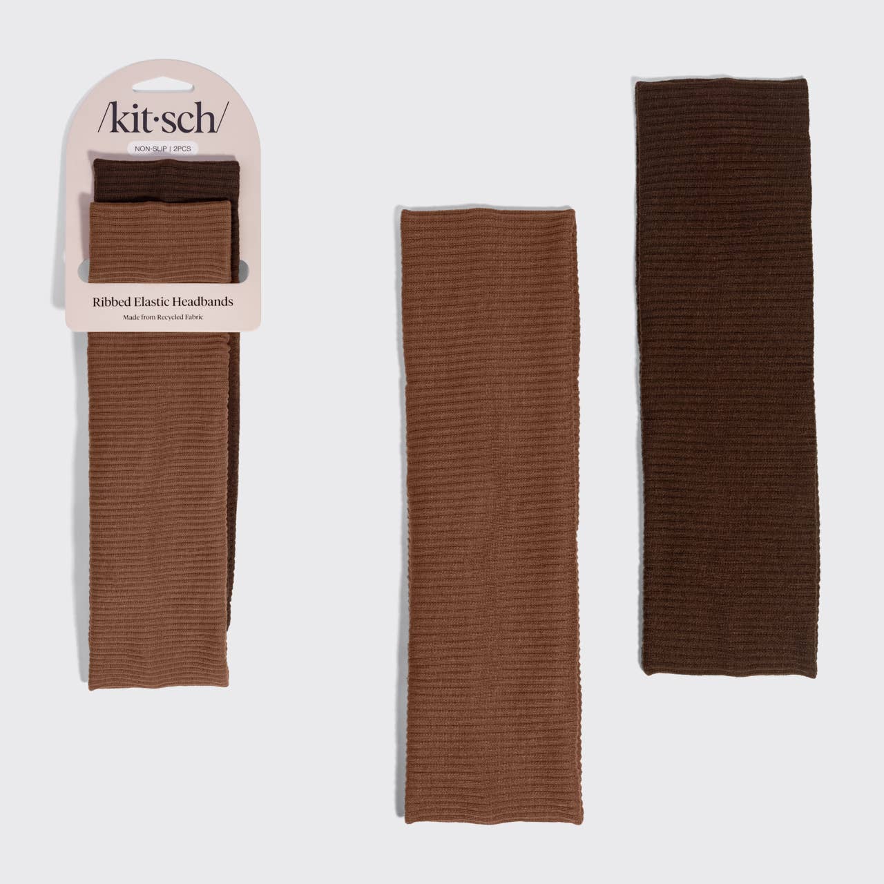 KITSCH - Recycled Fabric Ribbed Elastic Headbands 2pc Set - Mocha & Chocolate