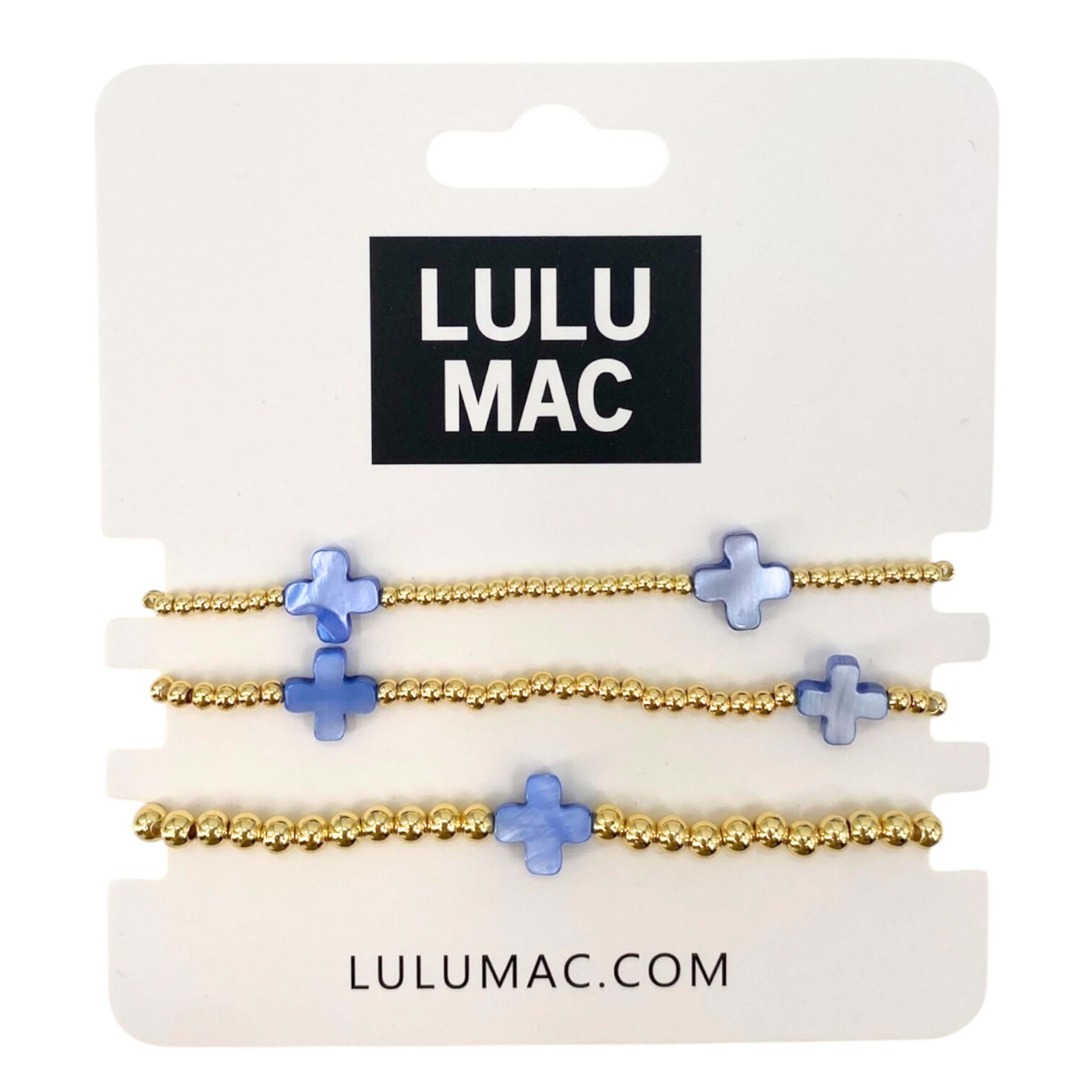 Lulu Mac Gold with Blue Cross Bracelets