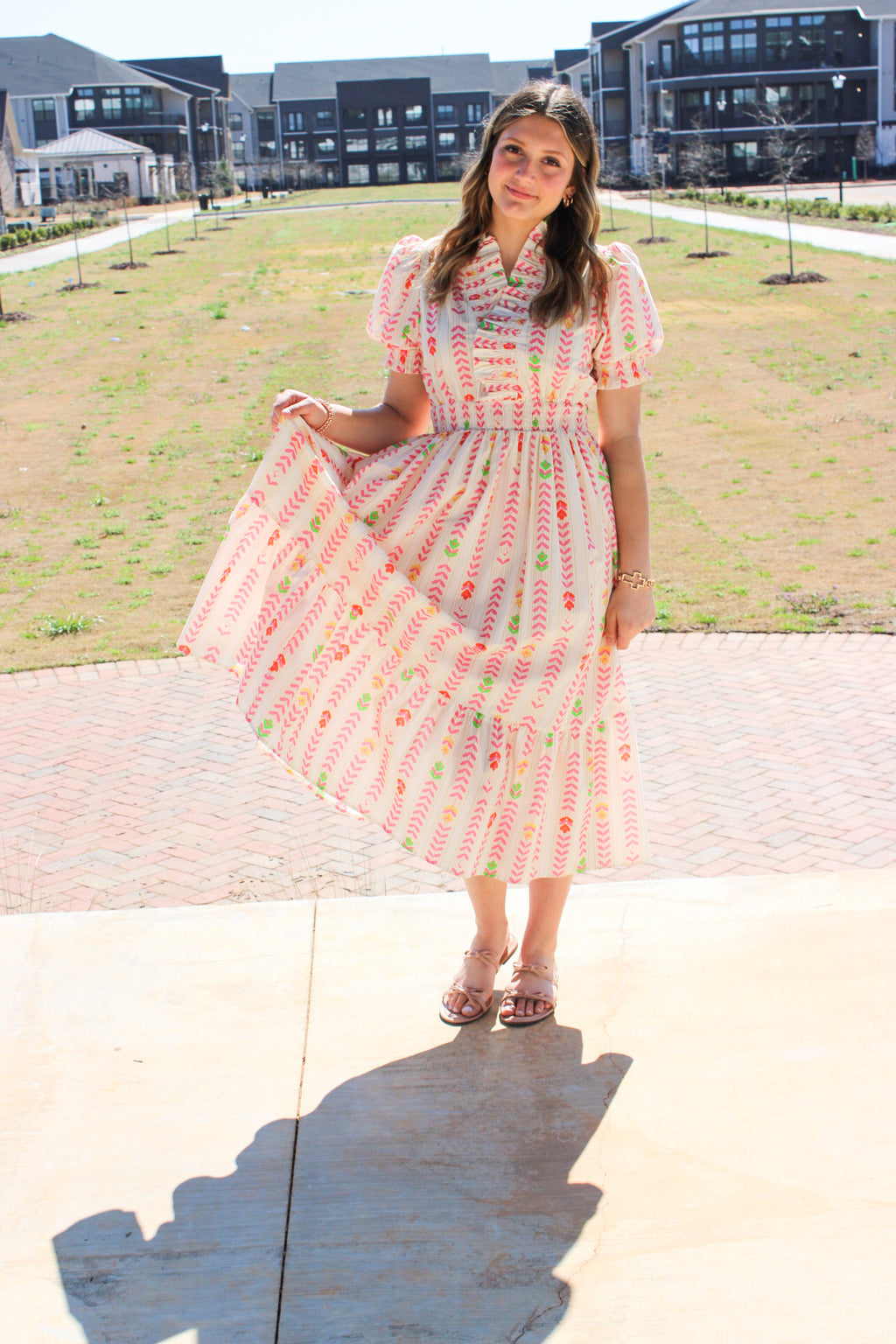 Vibrant Ruffle Smocked Midi Dress