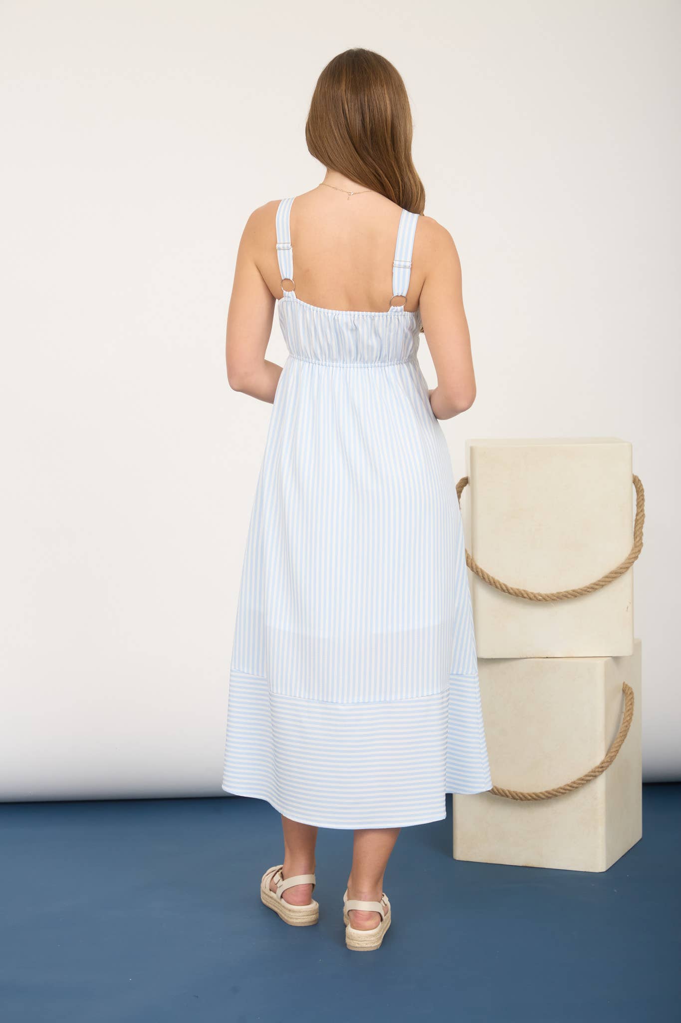 Blu Pepper - STRIPE SWEETHEART BUTTON DOWN SLEEVELESS MIDI DRESS