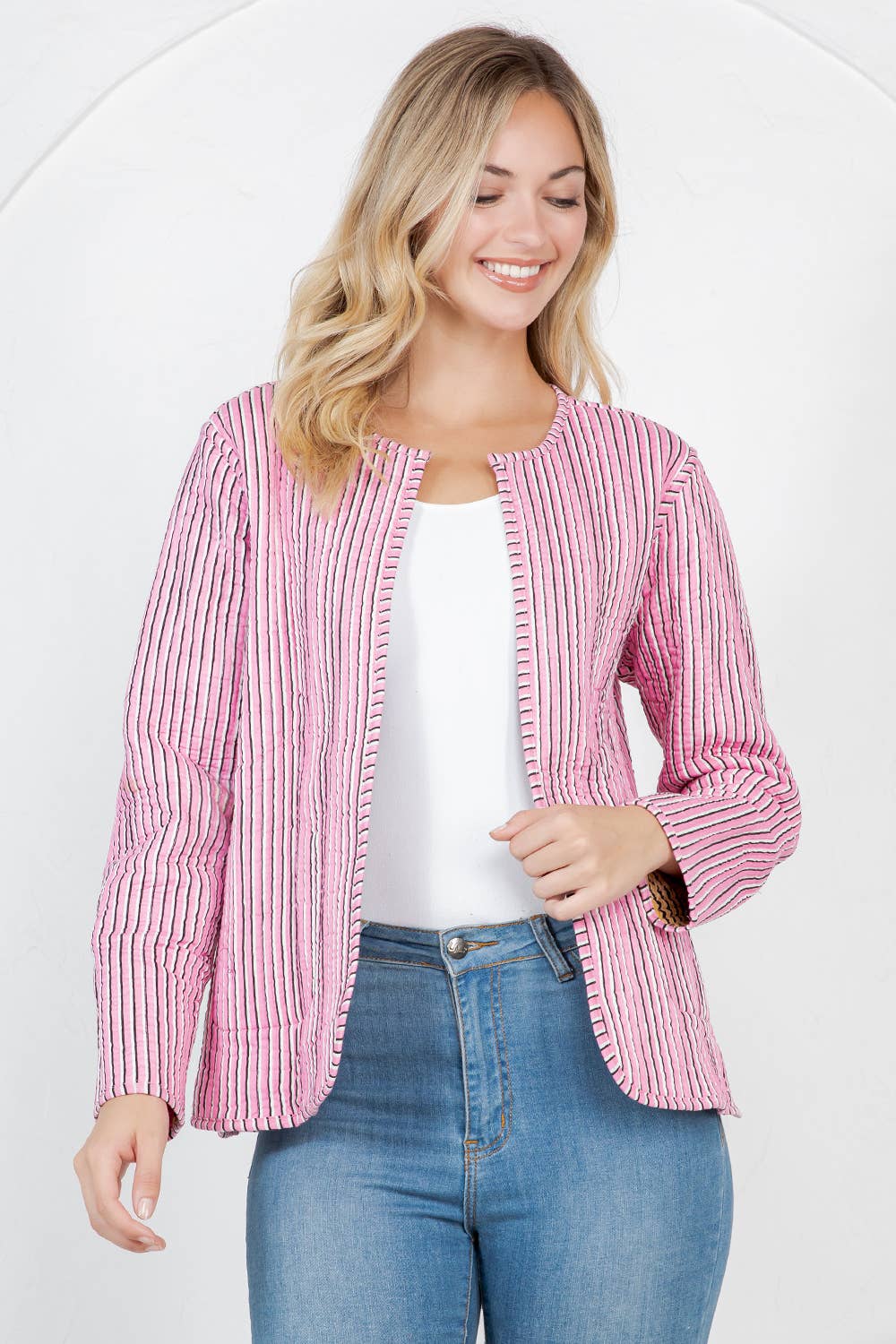 LA Soul - Tiger Print Quilted Cotton Jacket - Pink