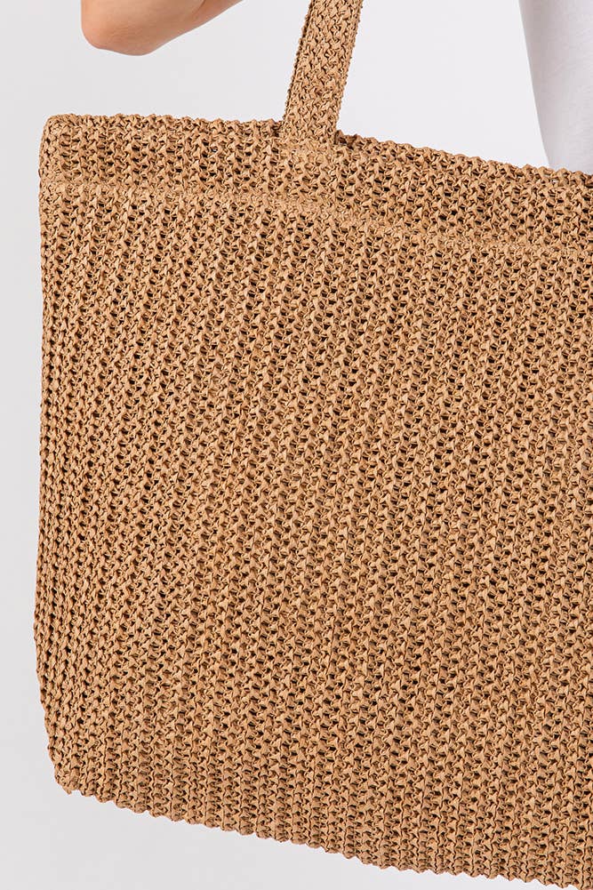 Solid Color Crochet Summer Straw Tote Bag