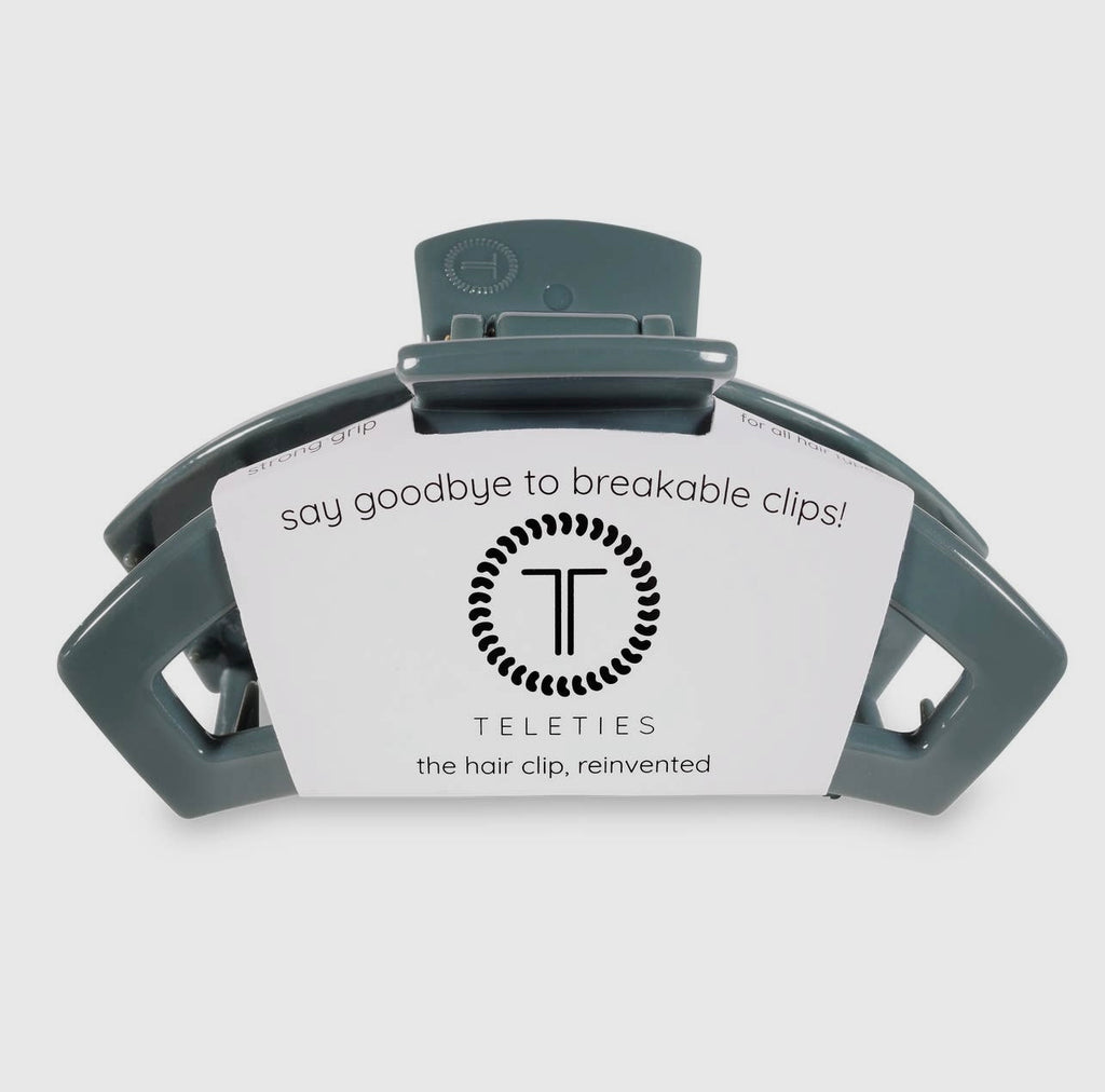Storm blue teletie open claw clip.