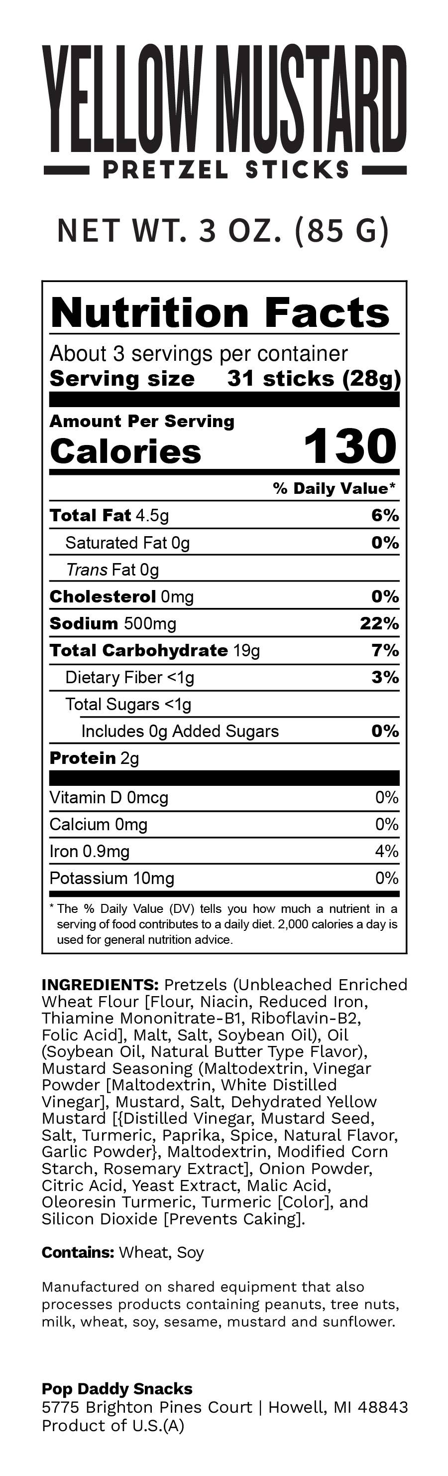 Pop Daddy Snacks - Seasoned Pretzels - 3oz - Yellow Mustard (NEW 12CT)