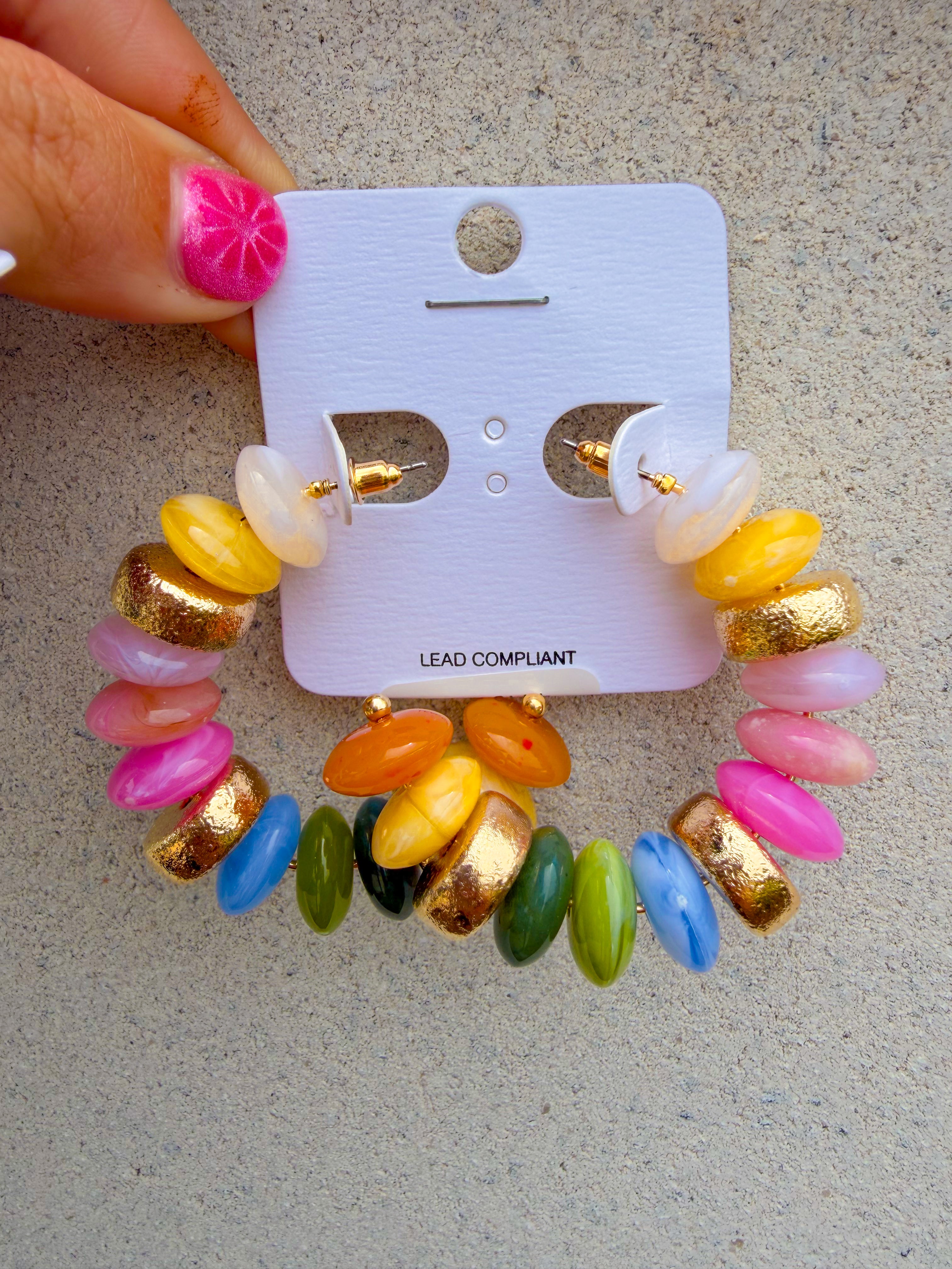 Color Rondelle Shape Beads Hoops