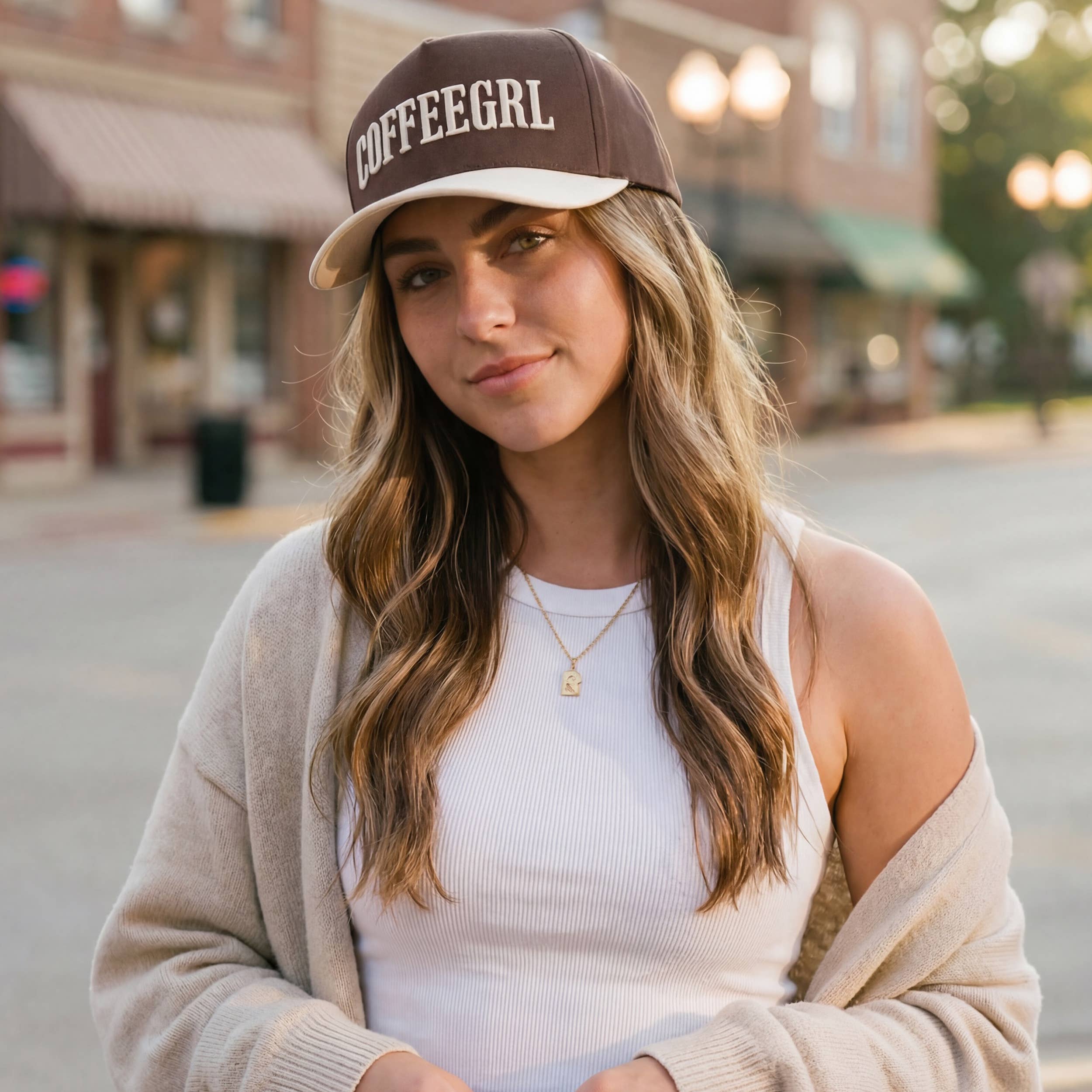Hana - C.C COFFEEGRL Letter Embroidered on Two Tone Trucker Hat