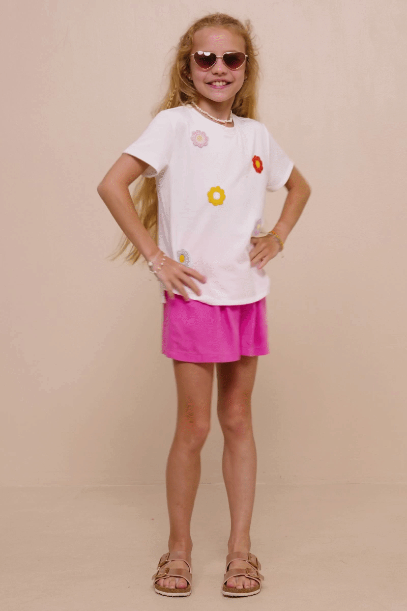 Girls Multi Floral Patched Knit Tee