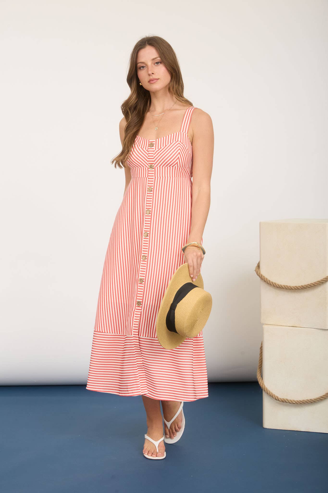 Blu Pepper - STRIPE SWEETHEART BUTTON DOWN SLEEVELESS MIDI DRESS