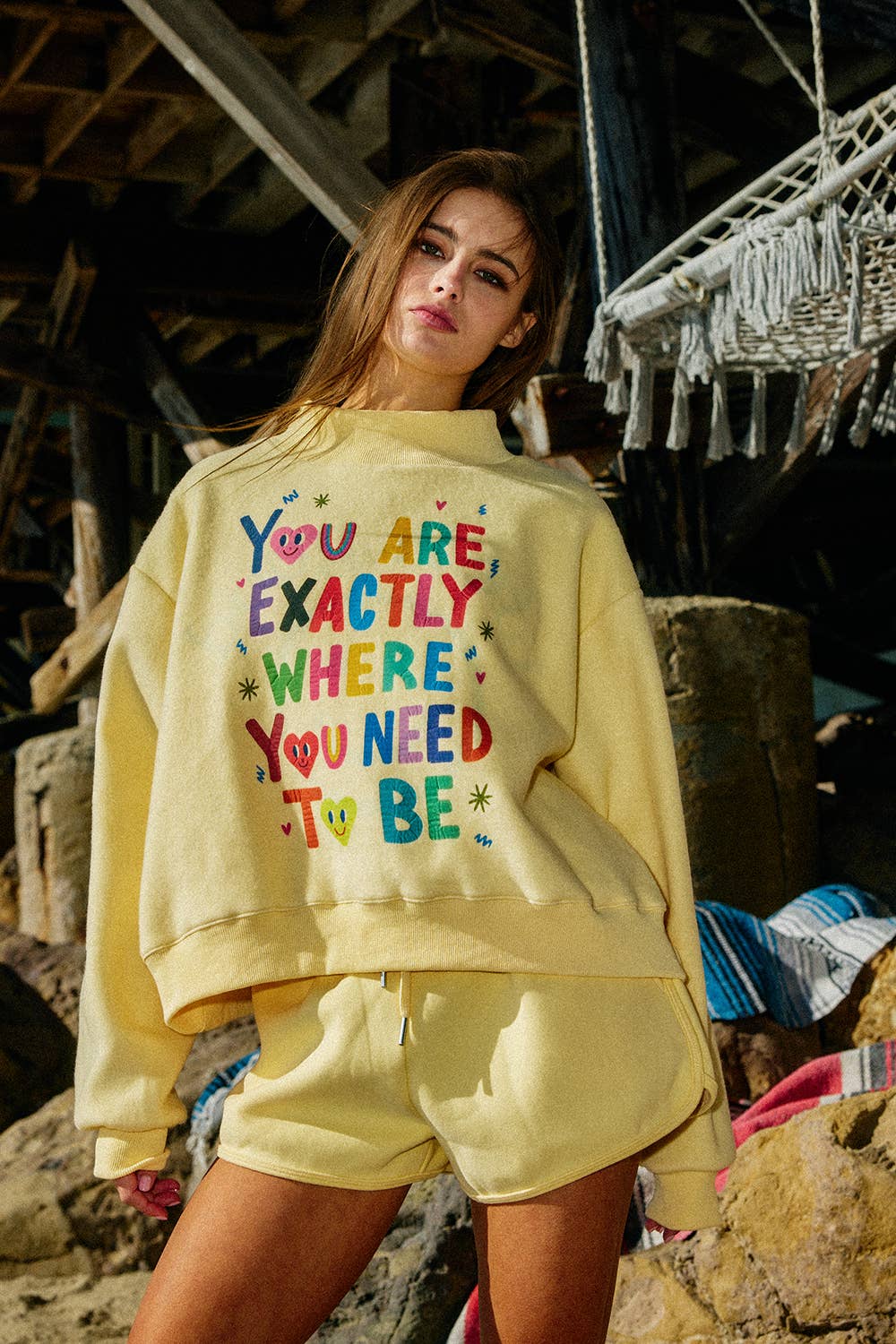 LIFEISGOOD Reversible Mock-Neck Crop Sweatshirt
