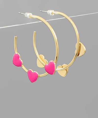 Three Heart Hoop Earrings