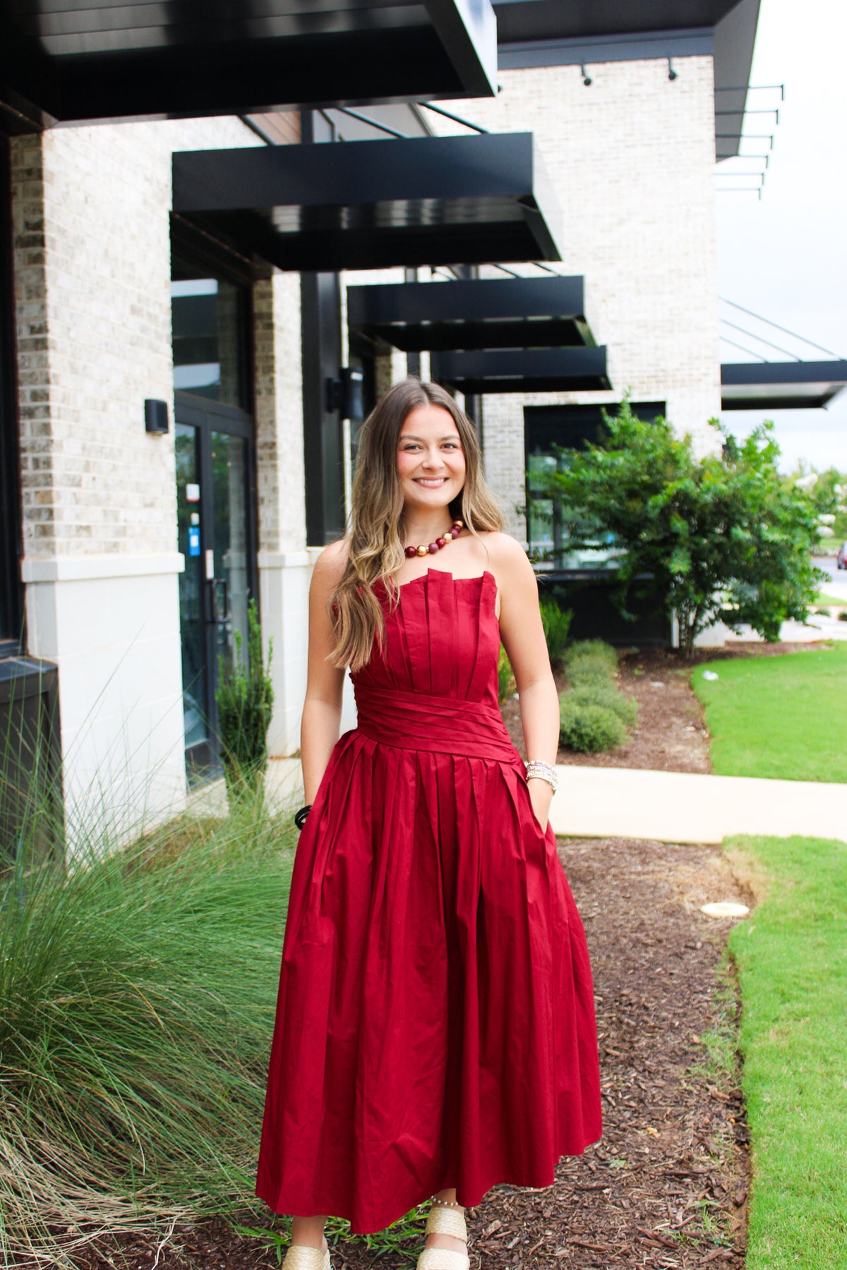 Pleated Bodice Strapless Dress