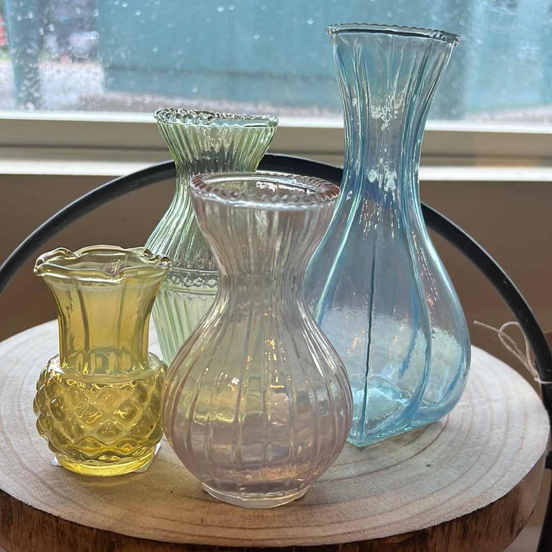Assorted transparent vases.