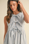 Vertical Striped Bow Mini Dress