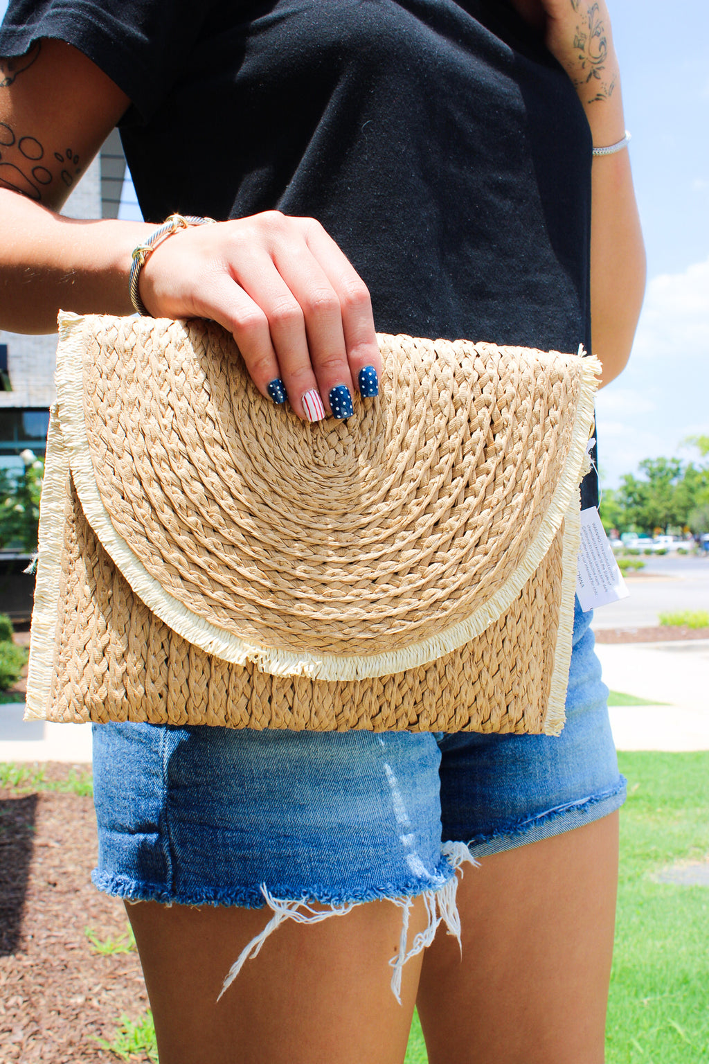 Half Moon Straw Beach Clutch