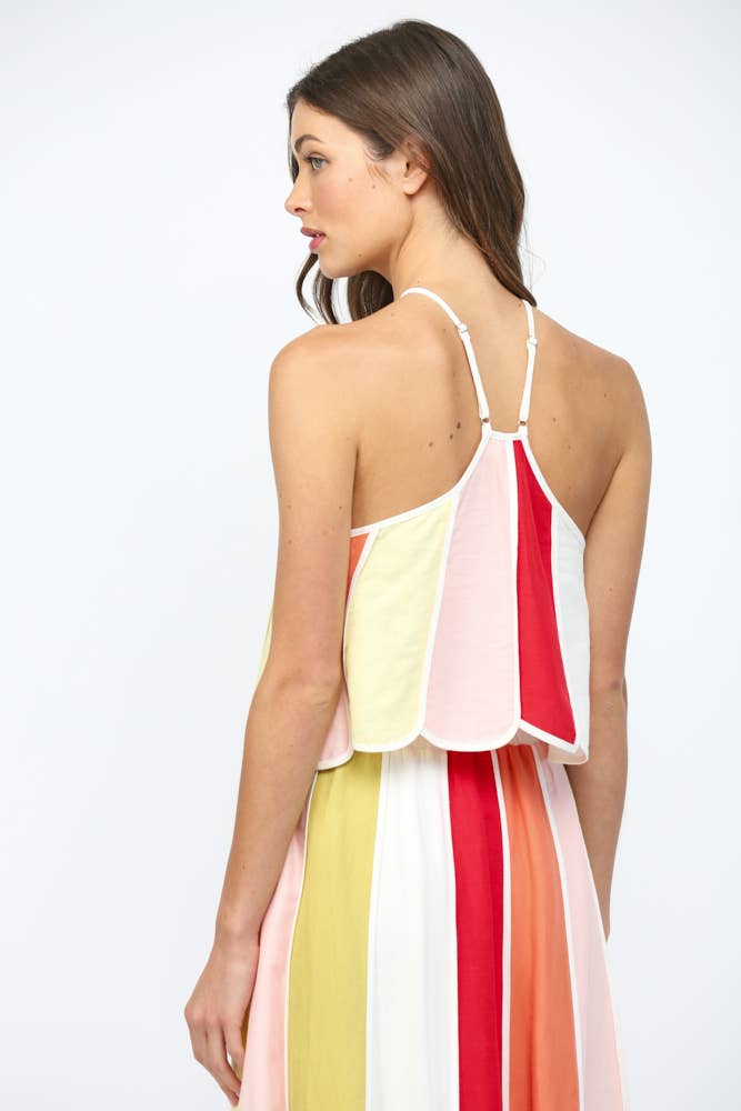 FATE - LINEN BLEND COLOR-BLOCK HALTER CROP TOP FT21298