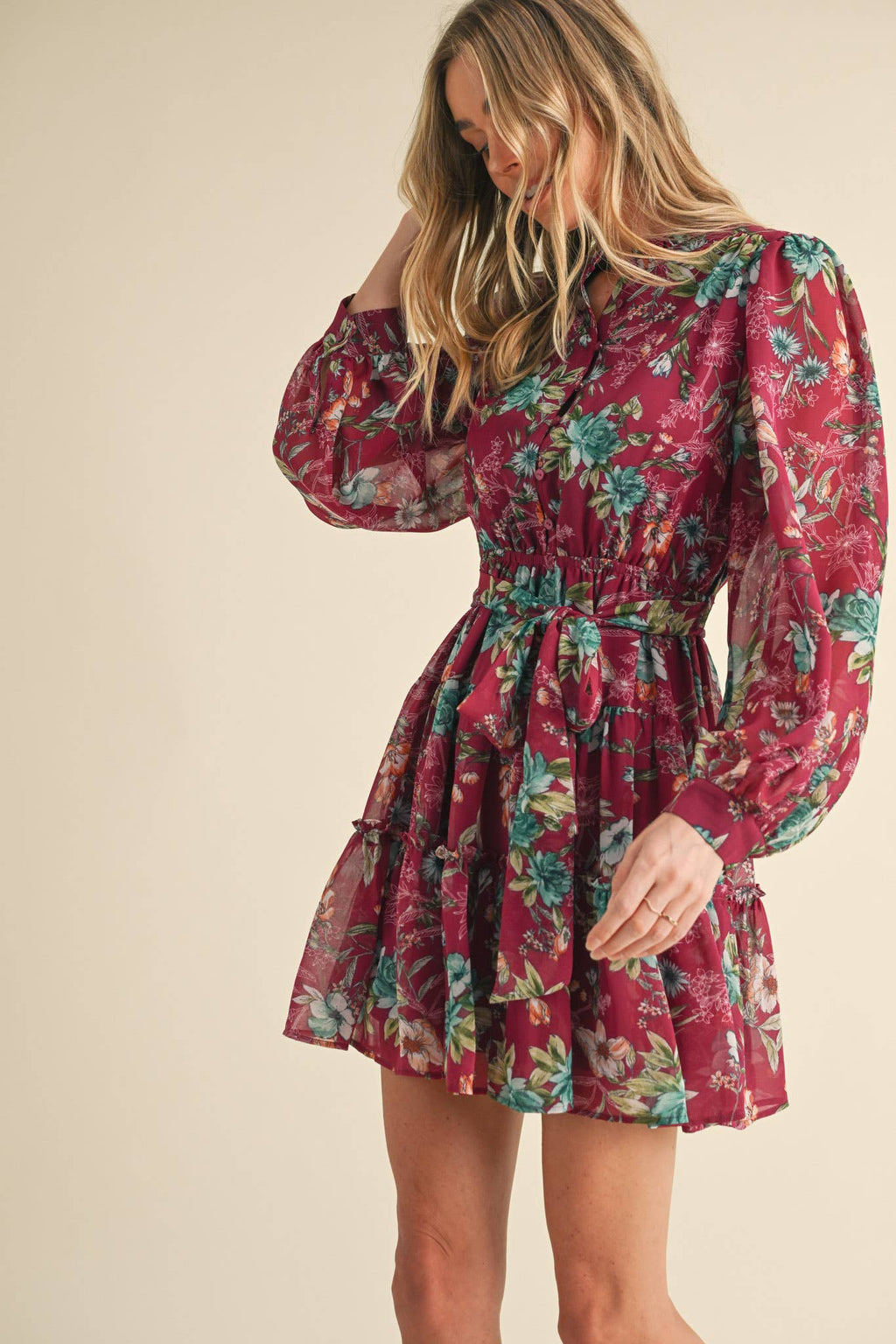 EXCLUSIVE PRINT PUFF SLEEVE BUTTON DOWN MINI DRESS