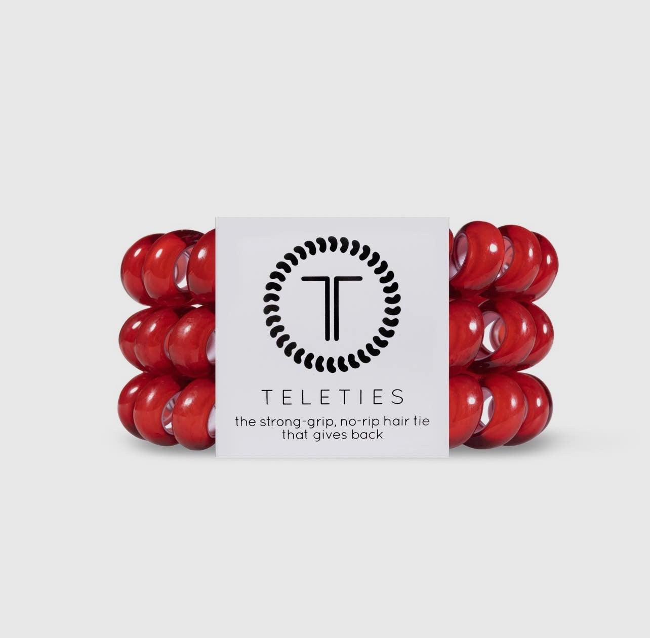 Scarlet red teletie hair ties.