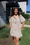 Brown Striped Puff Sleeve Dress