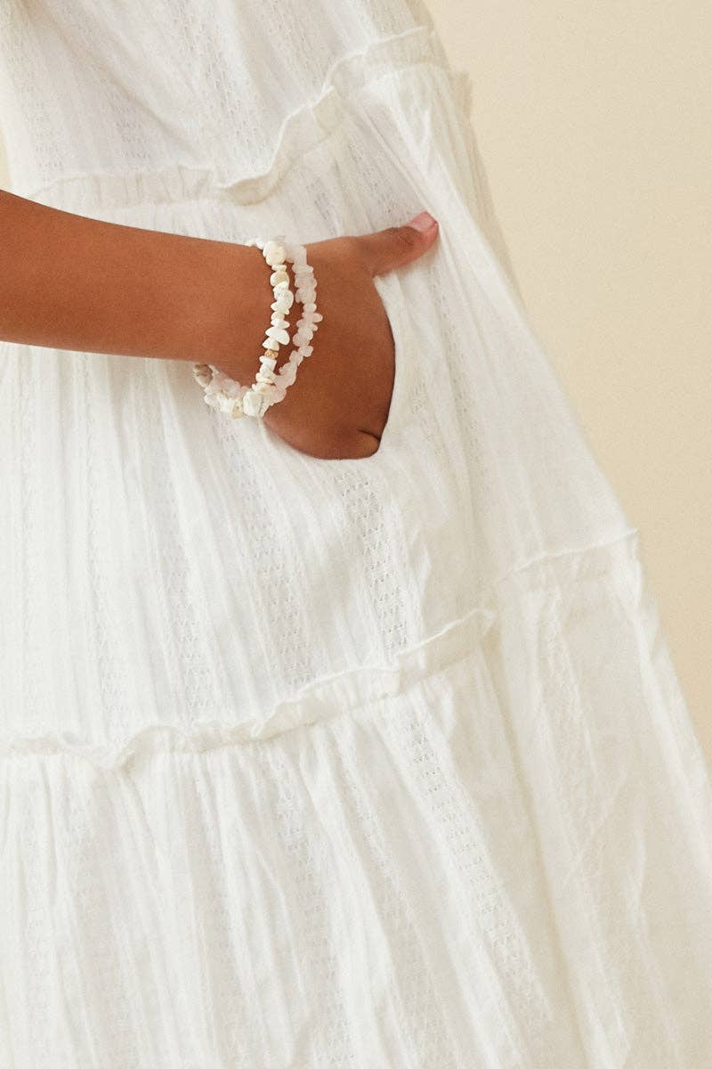 Girls Textured Square Neck Ruffle Tiered Dress