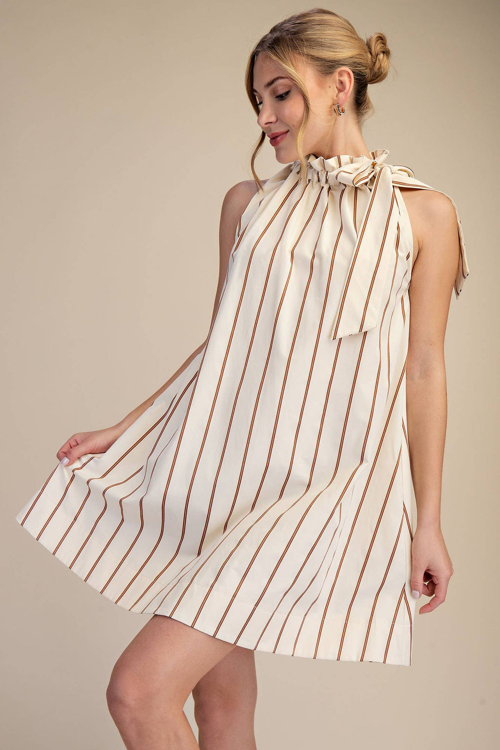 Ruffle Neck Tie Sleeveless Mini Dress