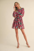 EXCLUSIVE PRINT PUFF SLEEVE BUTTON DOWN MINI DRESS