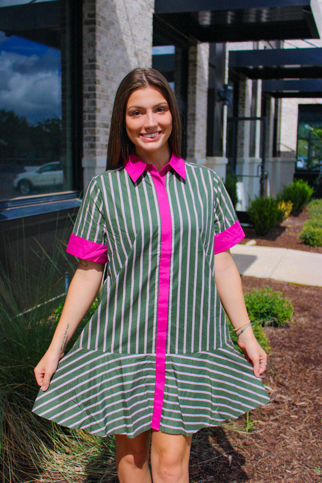 Striped Short Sleeve Mini Dress