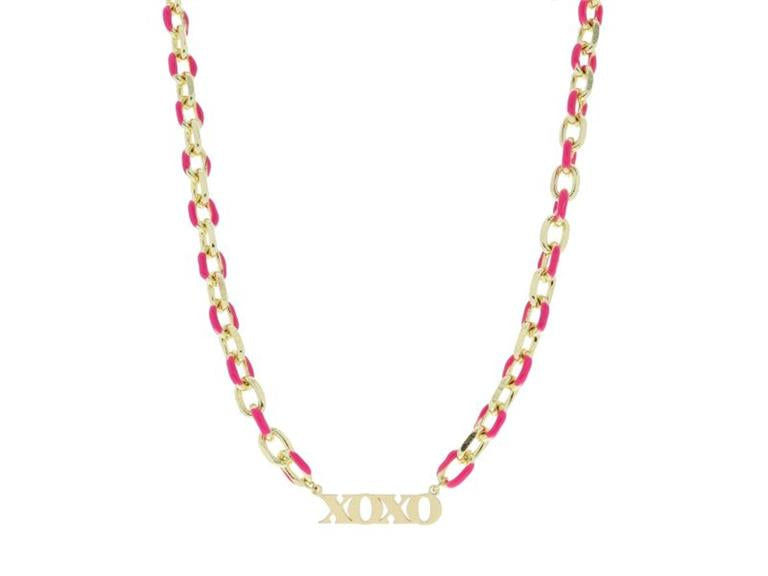 Hot Pink and Gold "xoxo" Bar Necklace