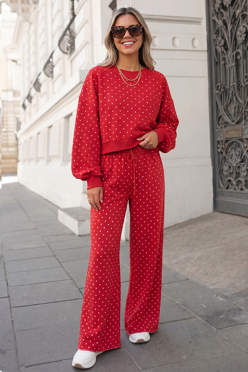 Aapparella - Polka Dot Print High Waist Pants Set | S-XL Plus 1X-4X