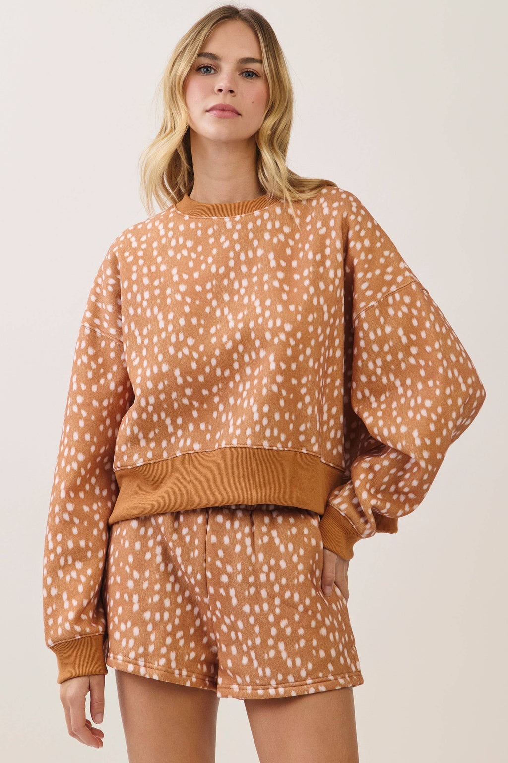 Spotted print Dropped Shoulder Set