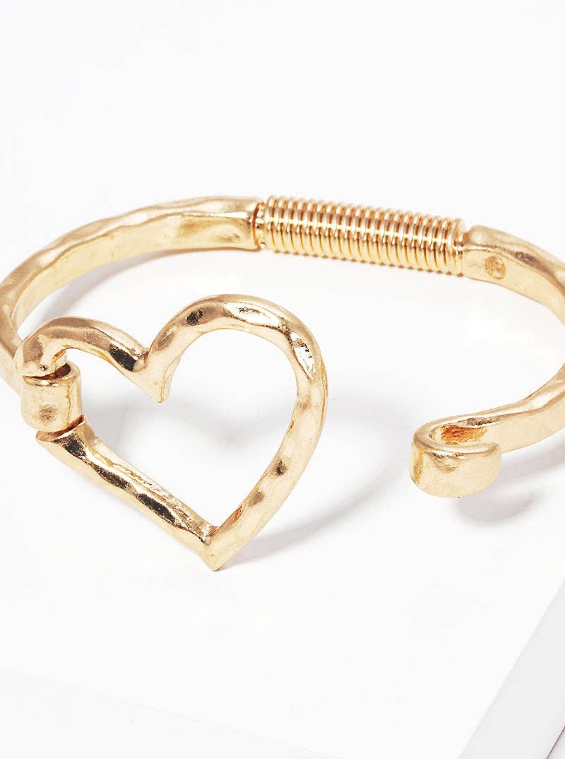 Wild Honey - Hammered Metal Heart Hook Clasp Hinged Bracelet