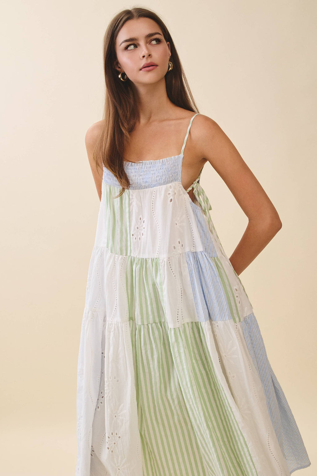 Patchwork Tiered Midi Dress