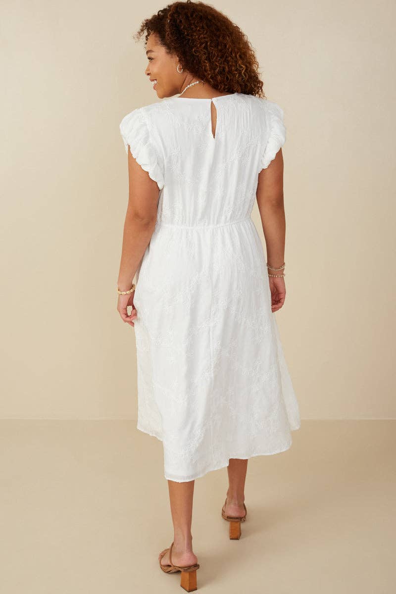 Womens Flocked Floral Bubble Sleeve Dress