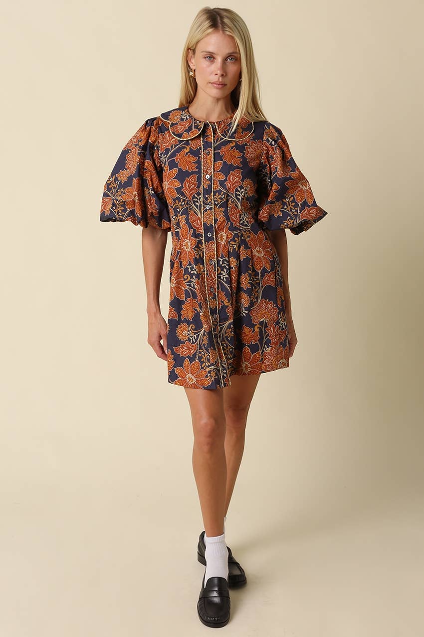 Olivaceous - Eliza Floral Puff Sleeve Mini Dress