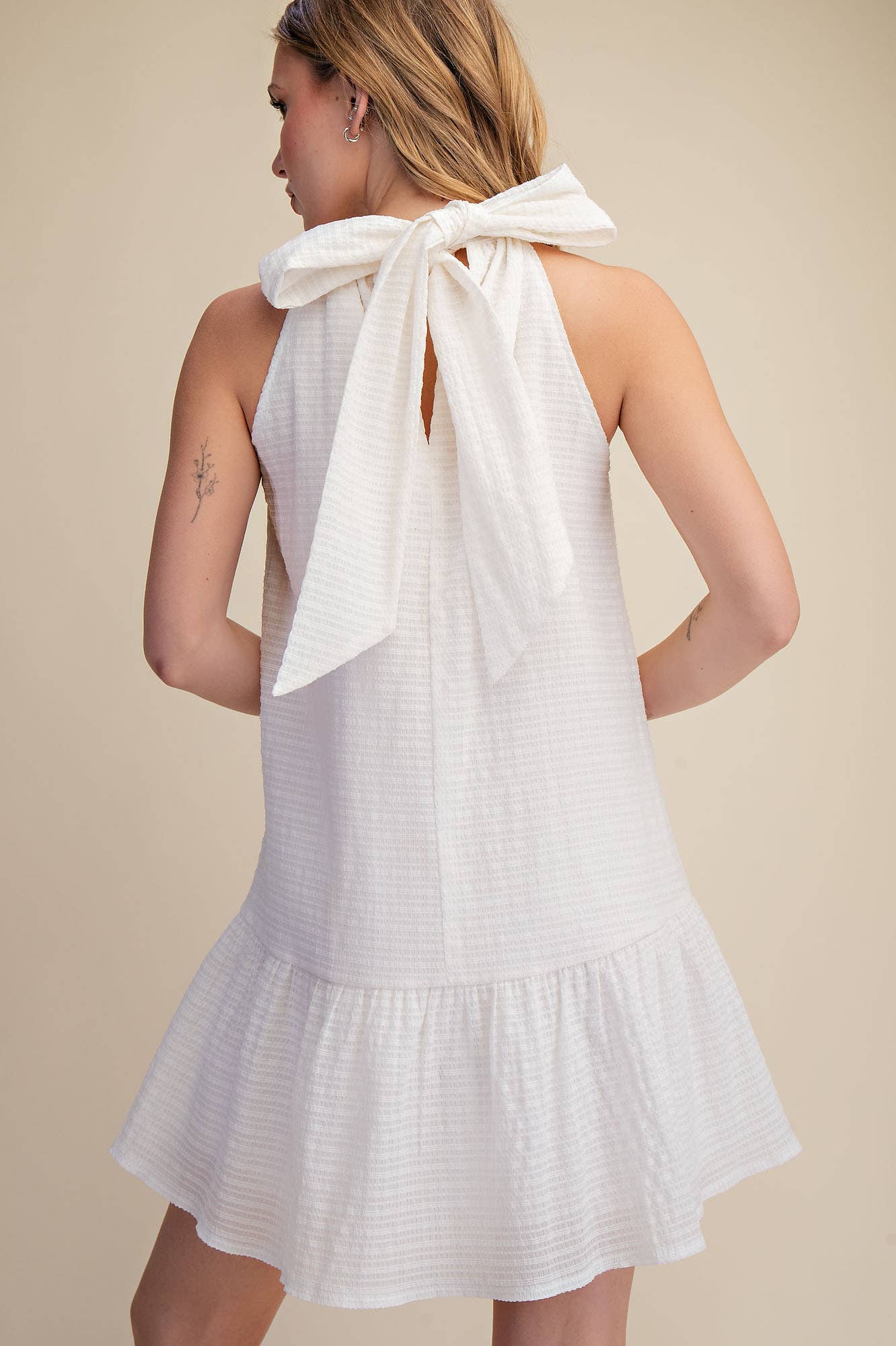 Glam - Bow Neck Halter Mini Dress