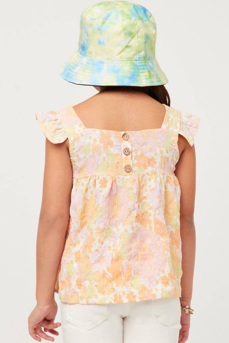 Hayden LA - Girls Textured Floral Button Back Ruffle Tank